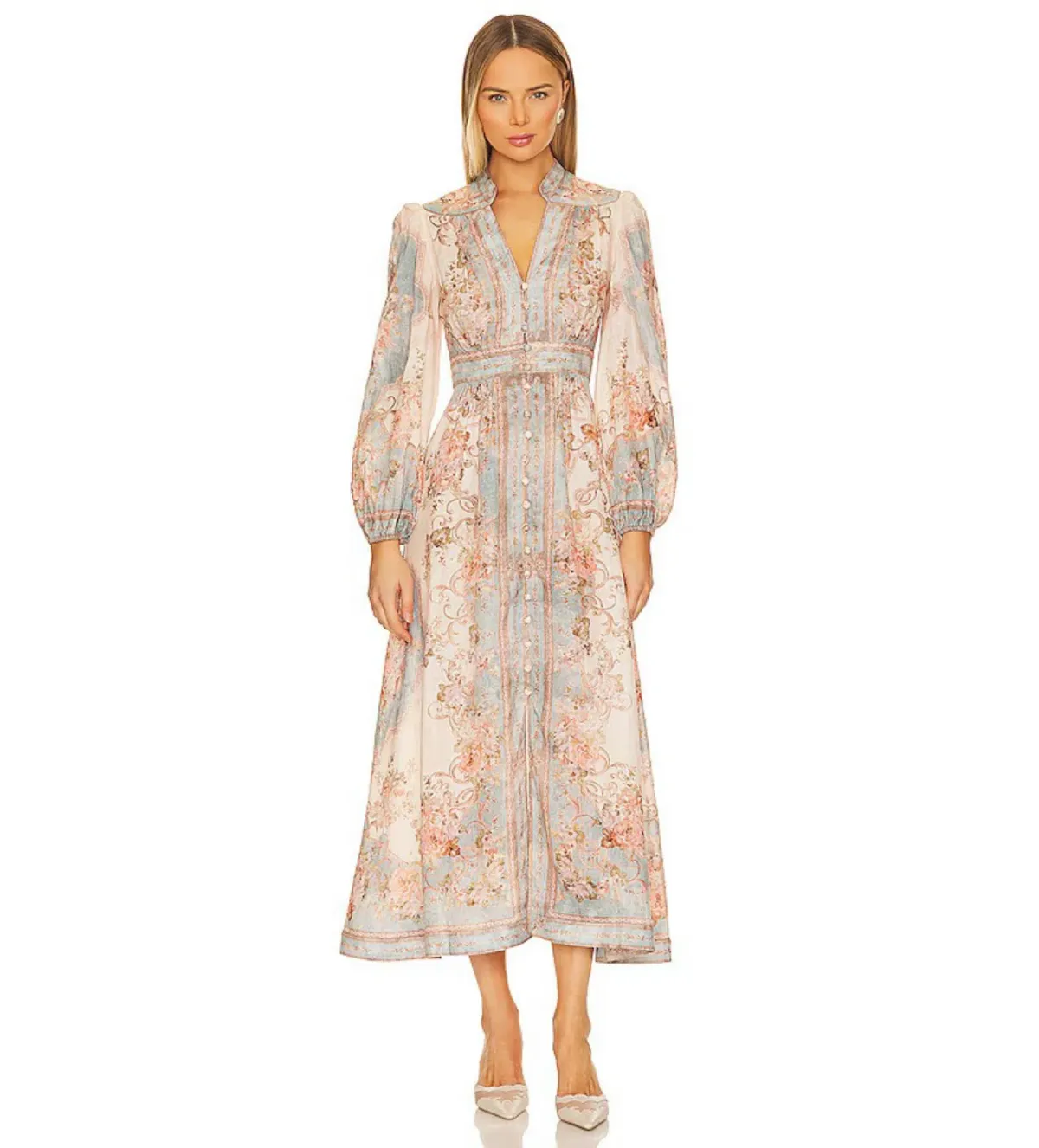 Zimmermann The August Plunge Midi Dress in Sky Blue Floralsize 4/Au16 - Image 1