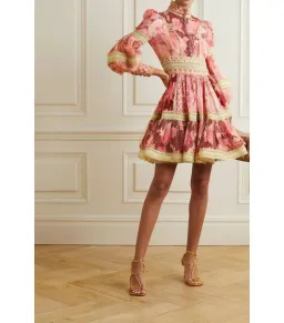 Zimmermann The Concert Spliced Trim Dress In Pink Mixed Print Size 1/Au 10 for rent on The Volte - image 2