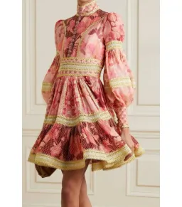 Zimmermann The Concert Spliced Trim Dress In Pink Mixed Print Size 1/Au 10 for rent on The Volte - image 1