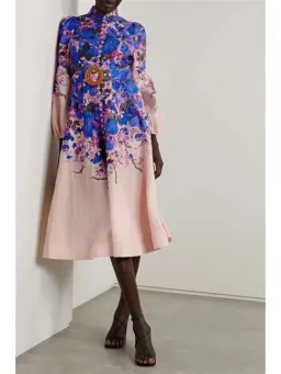 Zimmermann High Tide Buttoned Midi Dress Purple Ikat Floral Size 0 / AU 8 for rent on The Volte - image 1