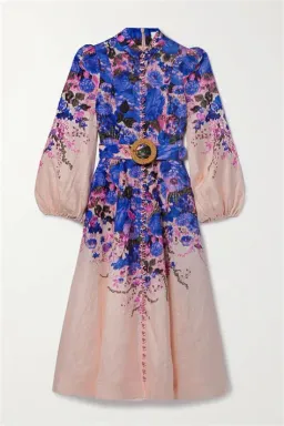 Zimmermann High Tide Buttoned Midi Dress Purple Ikat Floral Size 0 / AU 8 for rent on The Volte - image 3