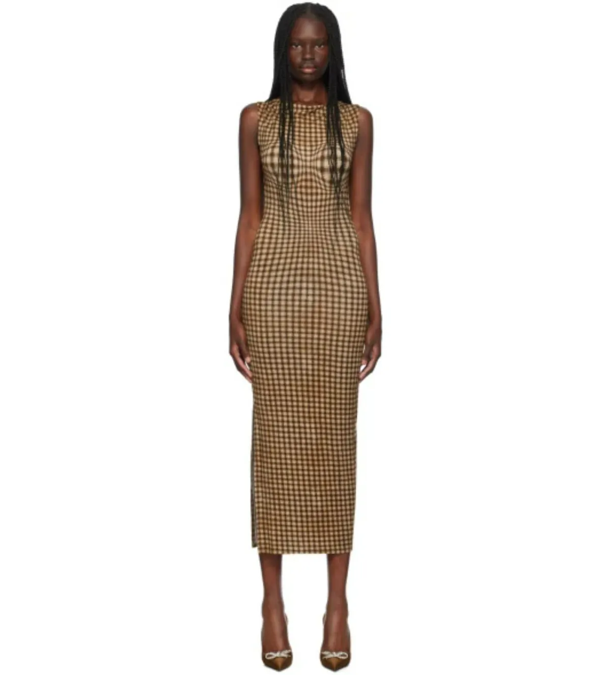 Miaou Brown Selena Maxi Dress in Warped Plaid Size AU 10 - Image 1
