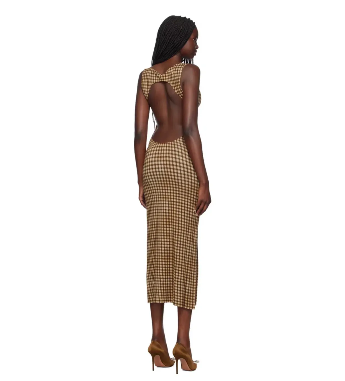 Miaou Brown Selena Maxi Dress in Warped Plaid Size AU 10 - Image 3