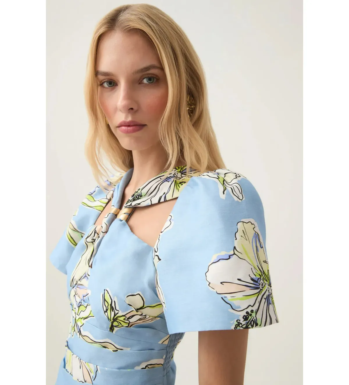 Aje Presence Twisted Mini Dress Blue Hibiscus Print Size AU 10 - Image 3