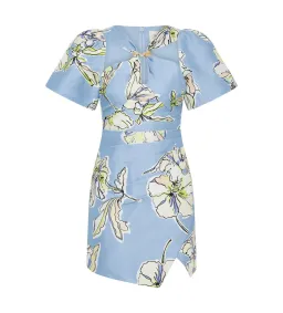 Aje Presence Twisted Mini Dress Blue Hibiscus Print Size AU 10 for rent on The Volte - image 5