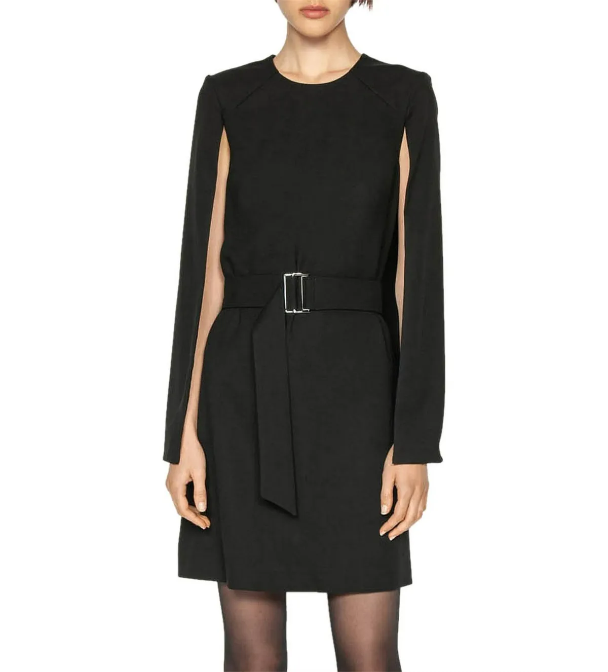 Cue Cape Sleeve Belted Dress Black Size AU 10 - Image 1