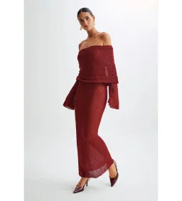 Meshki Marisol Off Shoulder Boucle Maxi Dress Red Size AU 6 for rent on The Volte - image 2