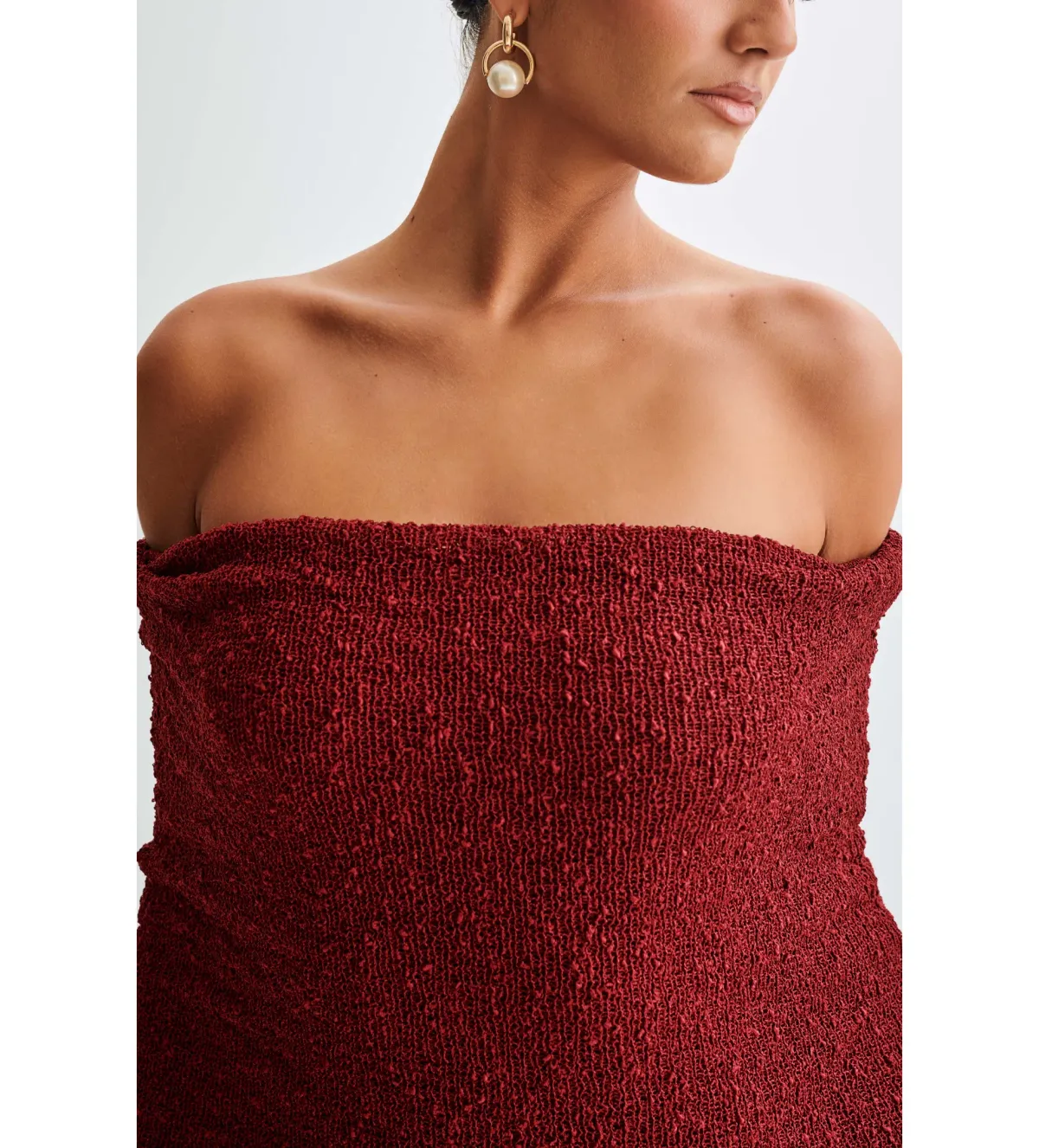 Meshki Marisol Off Shoulder Boucle Maxi Dress Red Size AU 6 - Image 6