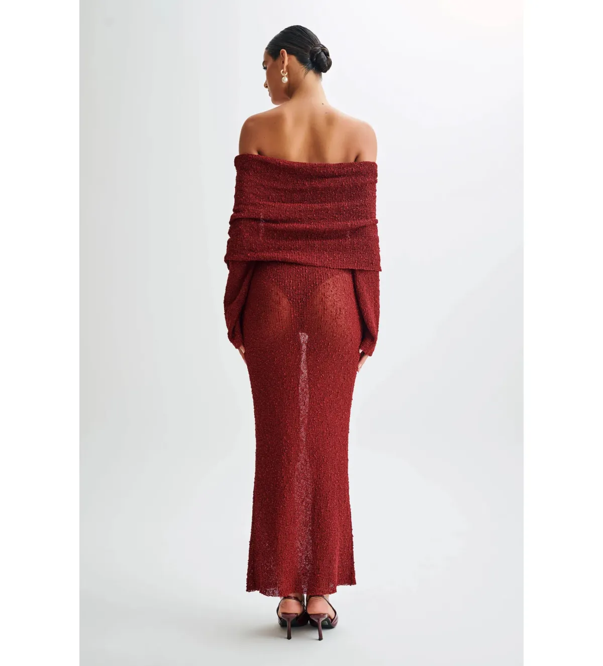 Meshki Marisol Off Shoulder Boucle Maxi Dress Red Size AU 6 - Image 4