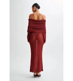 Meshki Marisol Off Shoulder Boucle Maxi Dress Red Size AU 6 for rent on The Volte - image 4