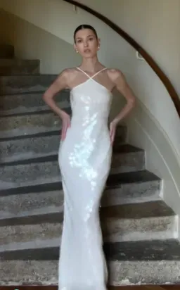 Rat & Boa Emmanuella Halter Maxi Dress in White Sequin Size XS / AU 6 for rent on The Volte - image 1