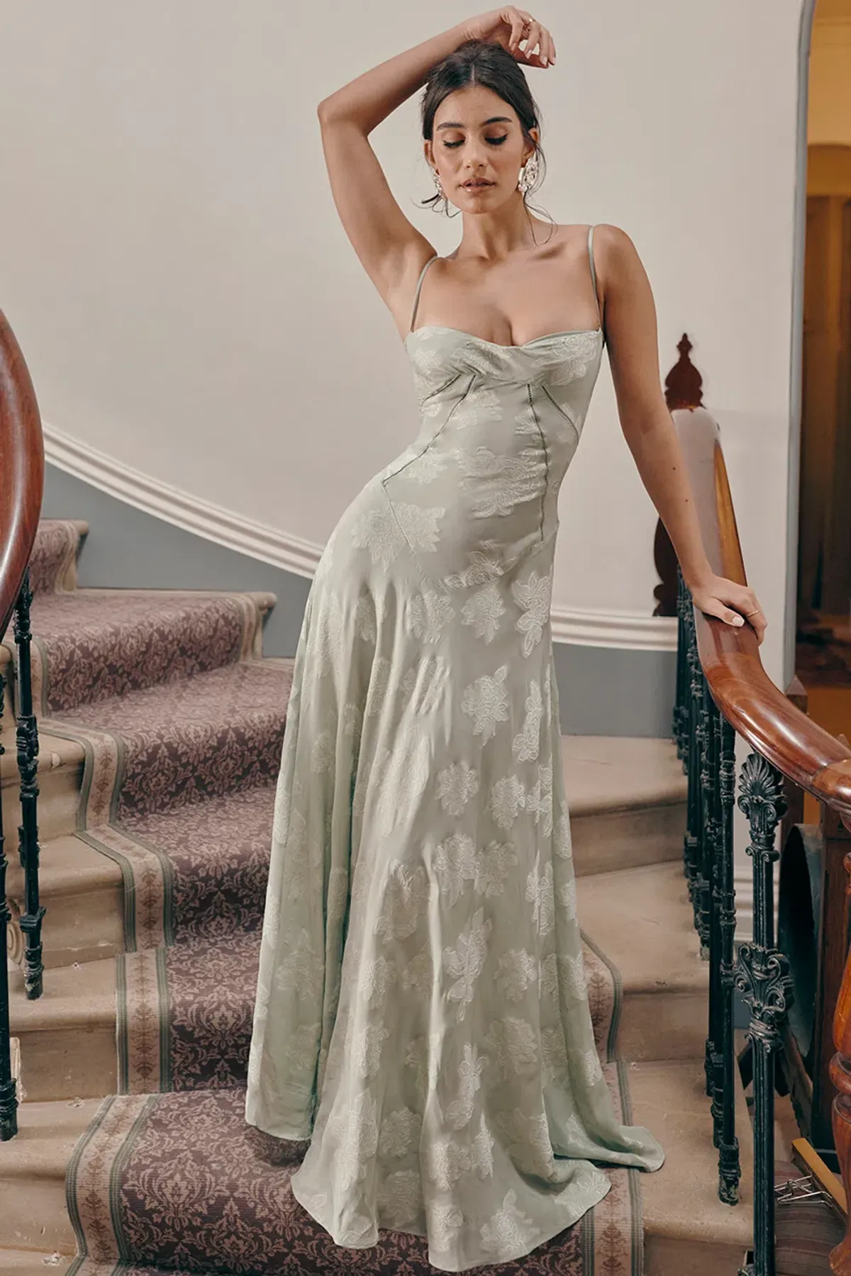 House of CB Seren Lace Back Maxi Dress Pistachio Floral Size XS / AU 6 - Image 5