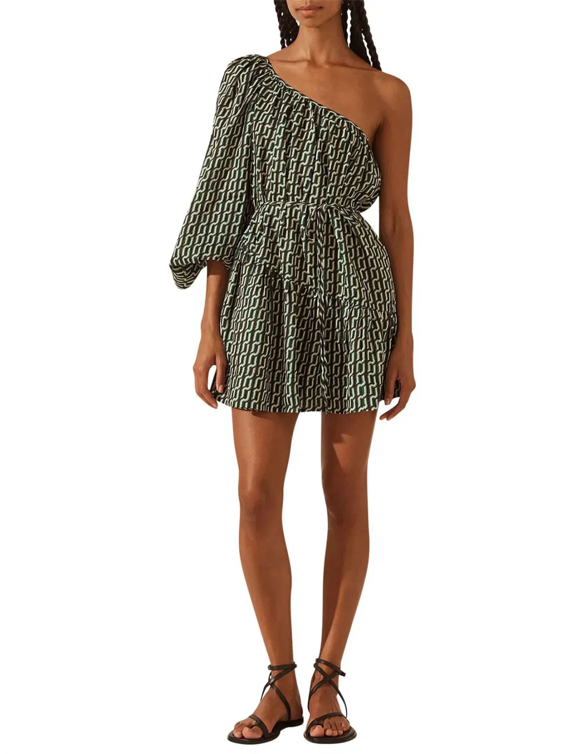 Shona Joy Ida Long Sleeve One Shoulder Tiered Mini Dress Print Size 6 - Image 5