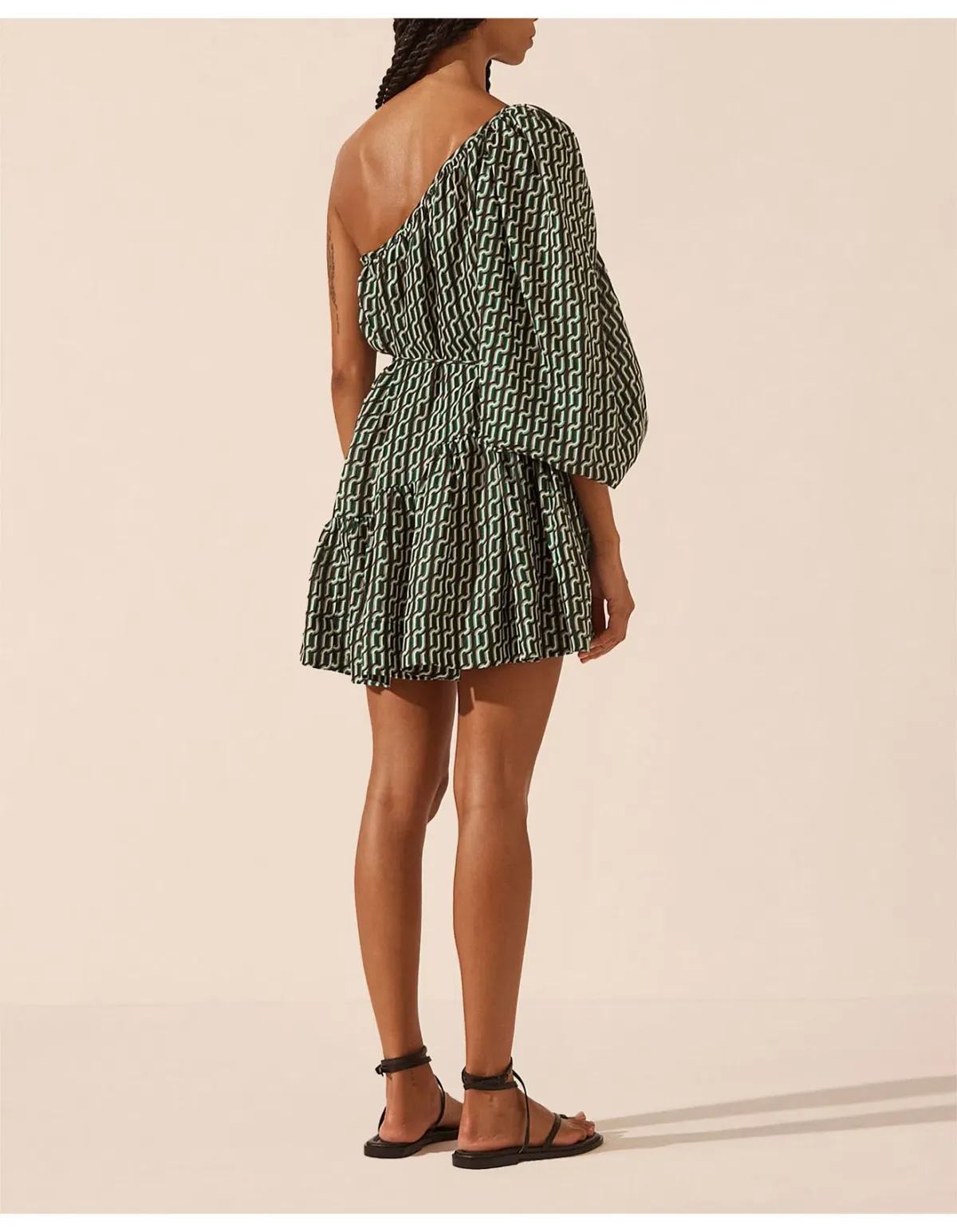 Shona Joy Ida Long Sleeve One Shoulder Tiered Mini Dress Print Size 6 - Image 3