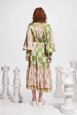 Alemais Checkmate Silk Midi Shirtdress Multi Size 14 for rent on The Volte - image 3