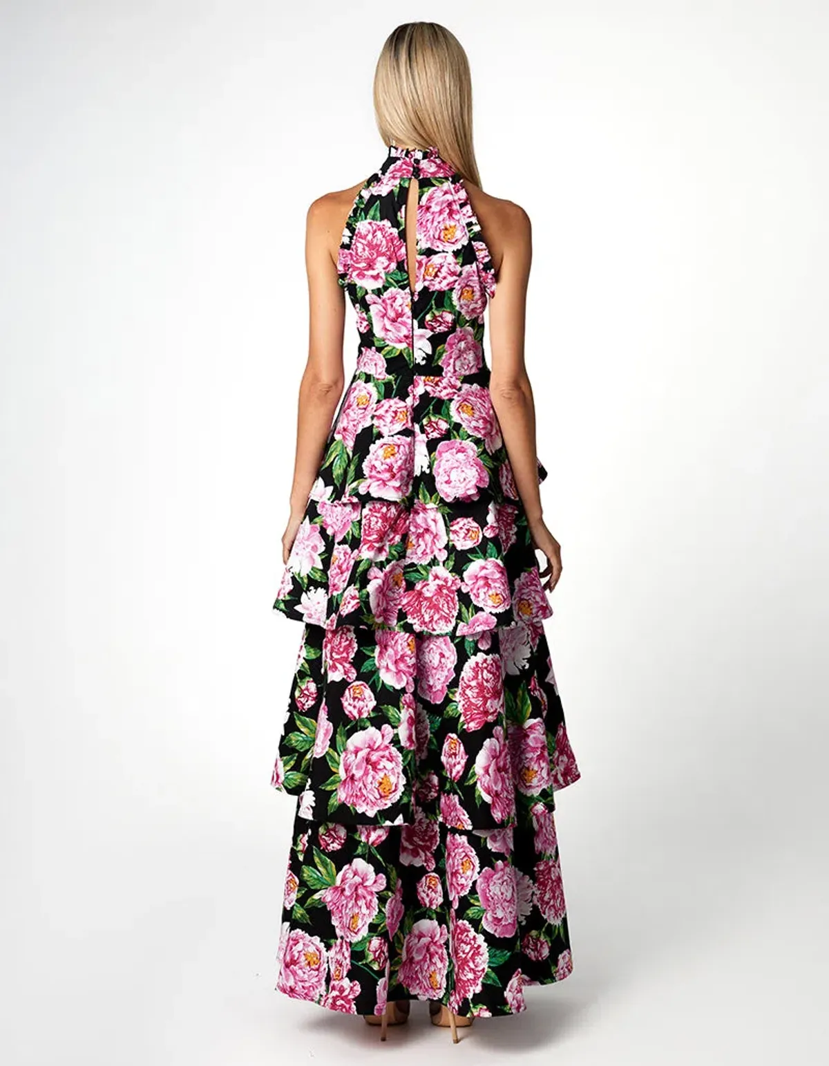 Bariano Elara High Neck Tiered Maxi Dress Floral Size 10 - Image 3