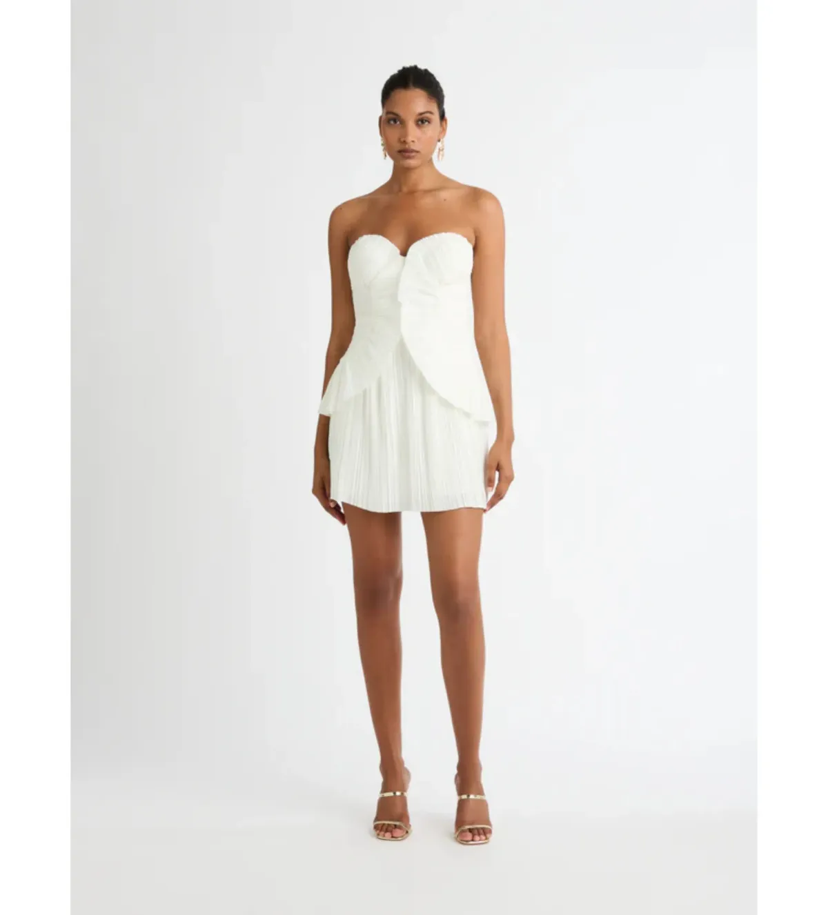 Sheike Peyton Pleated Mini Dress in Ivory Size AU 8 - Image 1