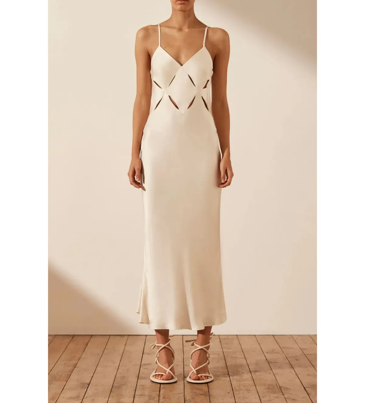 Shona Joy Milo Cut Out Slit Midi Dress Coconut Size AU 6 - Image 1