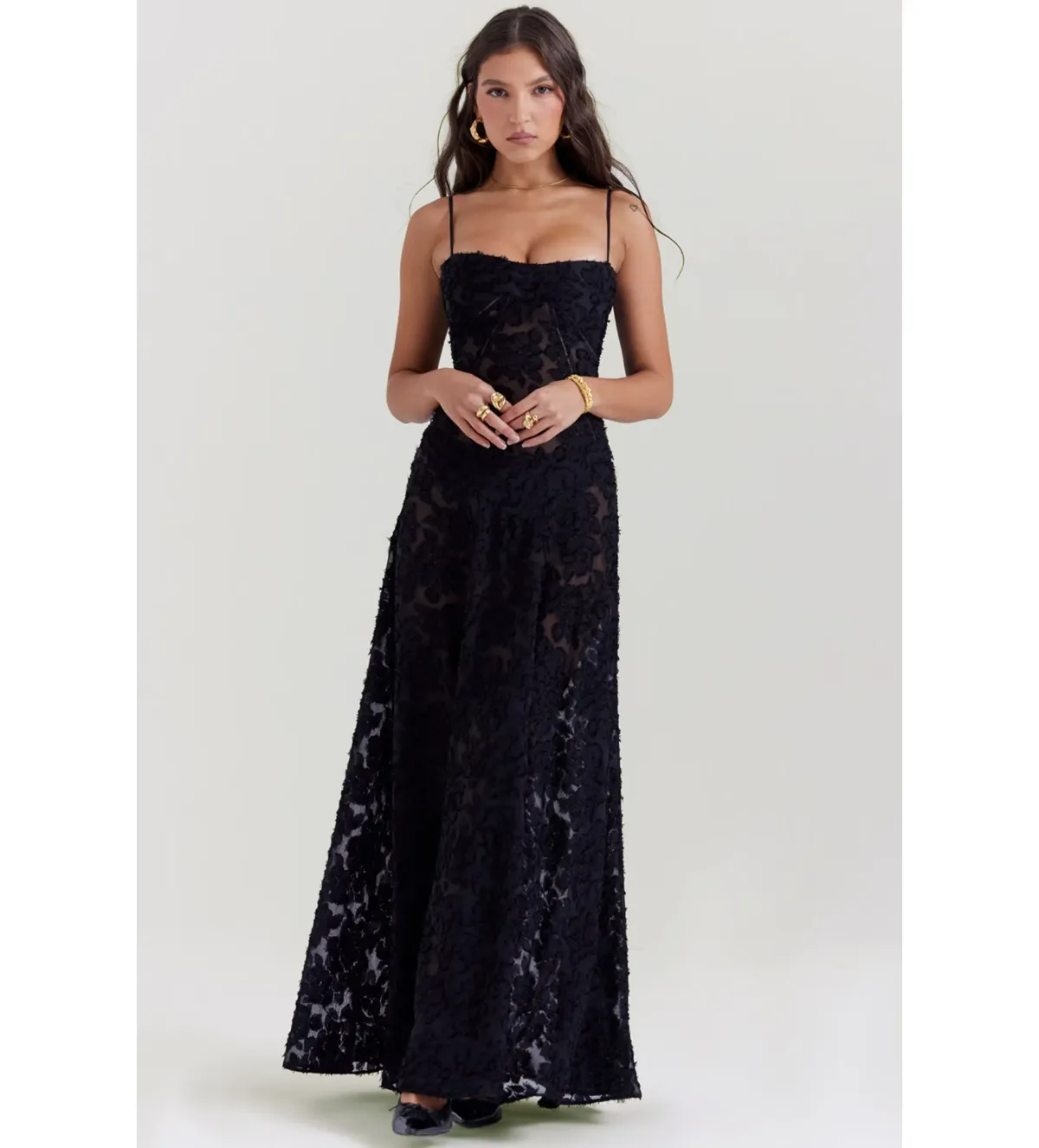 House Of CB Seren Floral Lace Back Maxi Dress Black Size AU 10 - Image 2
