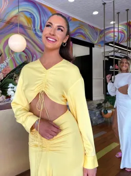 Christopher Esber Ruched Crop and Skirt In Chalky Yellow Size AU 8 for rent on The Volte - image 6