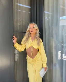 Christopher Esber Ruched Crop and Skirt In Chalky Yellow Size AU 8 for rent on The Volte - image 5