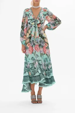 Camilla Wrap Tie Dress with Blouson Sleeve Petal Promise Land Size S / AU 10 for rent on The Volte - image 1