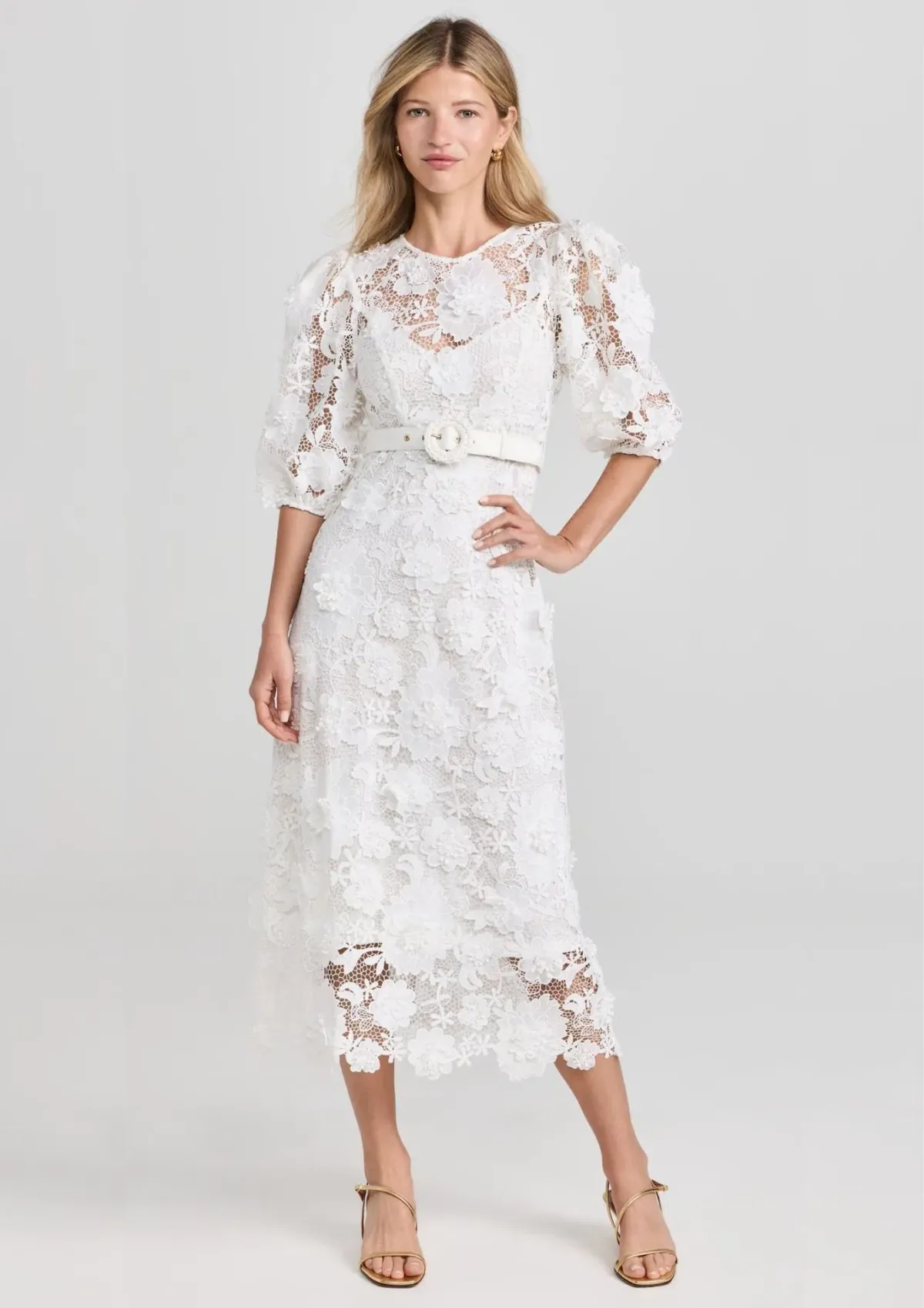 Zimmermann The Halliday Lace Flower Midi Dress in Ivory Size 1 / AU 10 - Image 2