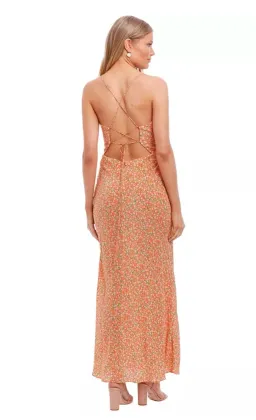 Bec & Bridge Rosie Silk Cut Out Tie Front Midi Dress Orange Floral Size 8 for rent on The Volte - image 3