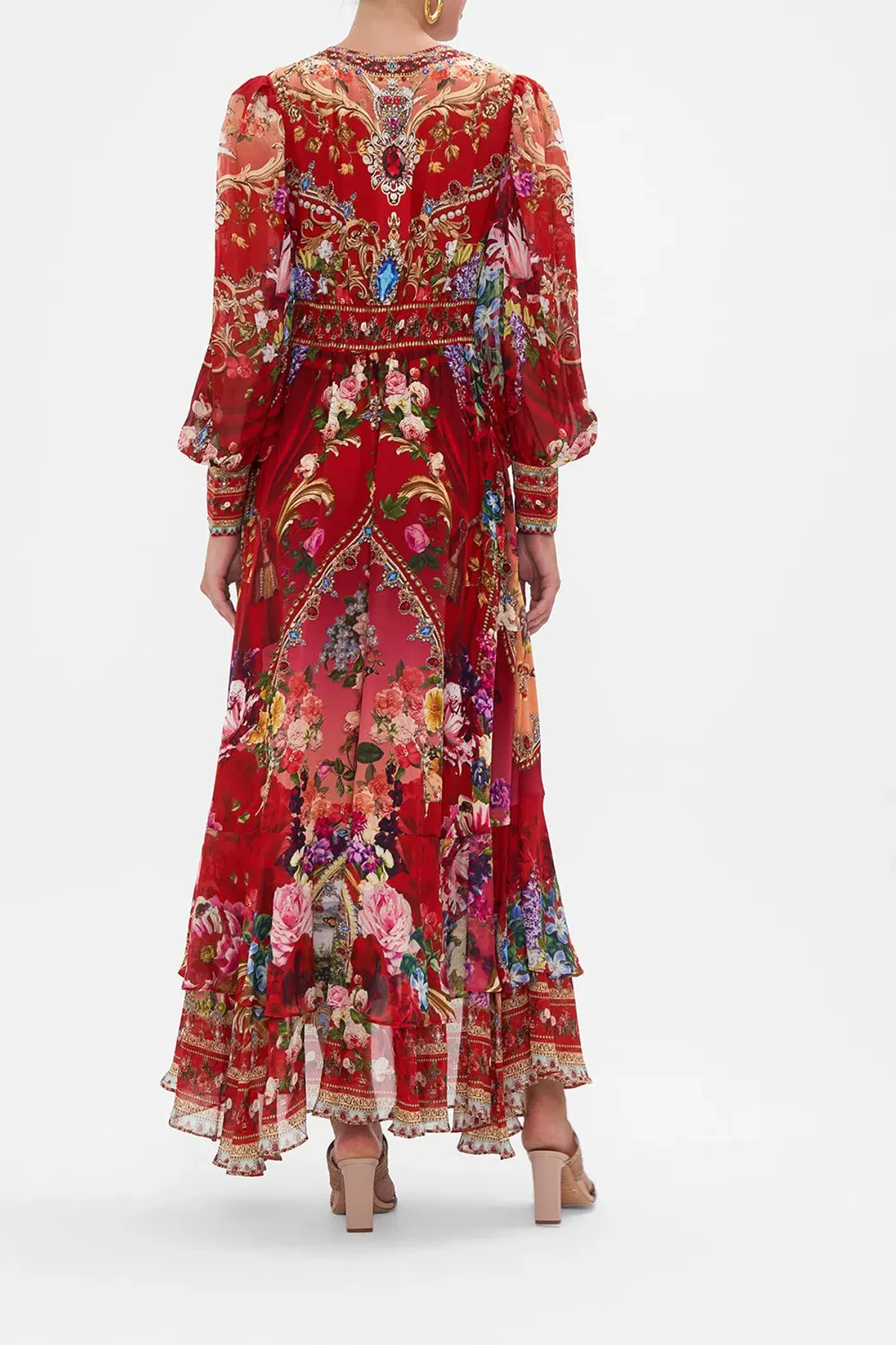 Camilla Red Long Button Front Dress ‘Rites of Roses’ Size S / AU 10 - Image 2