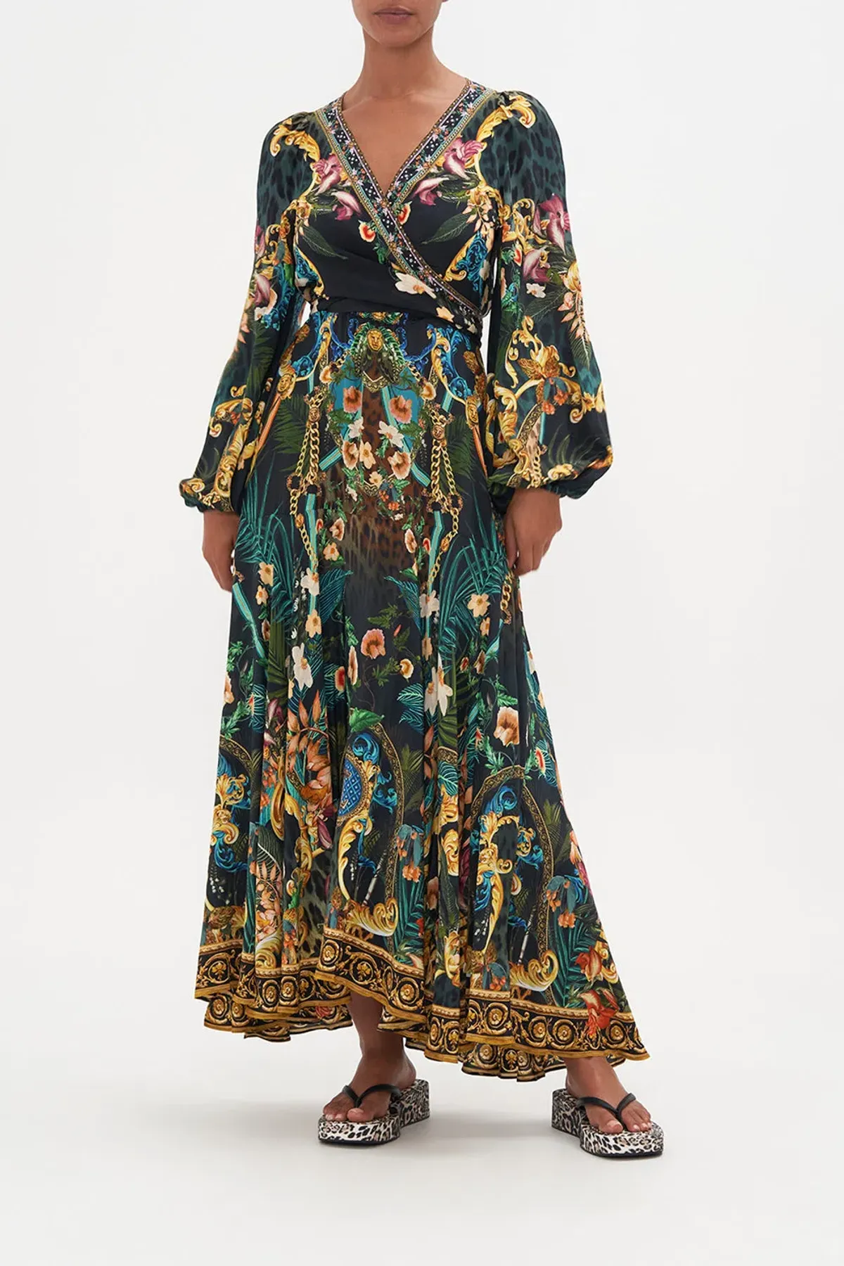 Camilla Fearless Felis Wrap Tie Dress with Blouson Sleeve Print Size M / AU 12  - Image 1