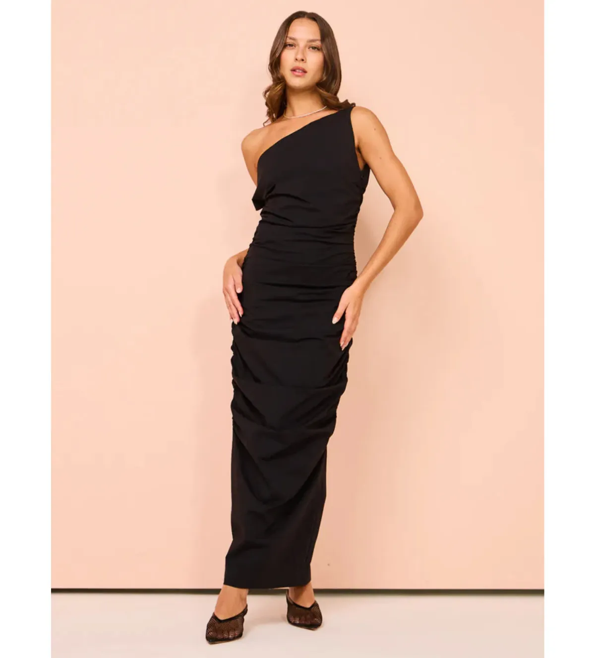 Issy One Shoulder Midi Dress In Black Size 8  - Image 1