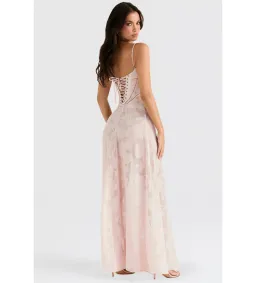 House Of Cb Seren Lace Back Maxi Dress Soft Pink Floral Size 10 for rent on The Volte - image 2