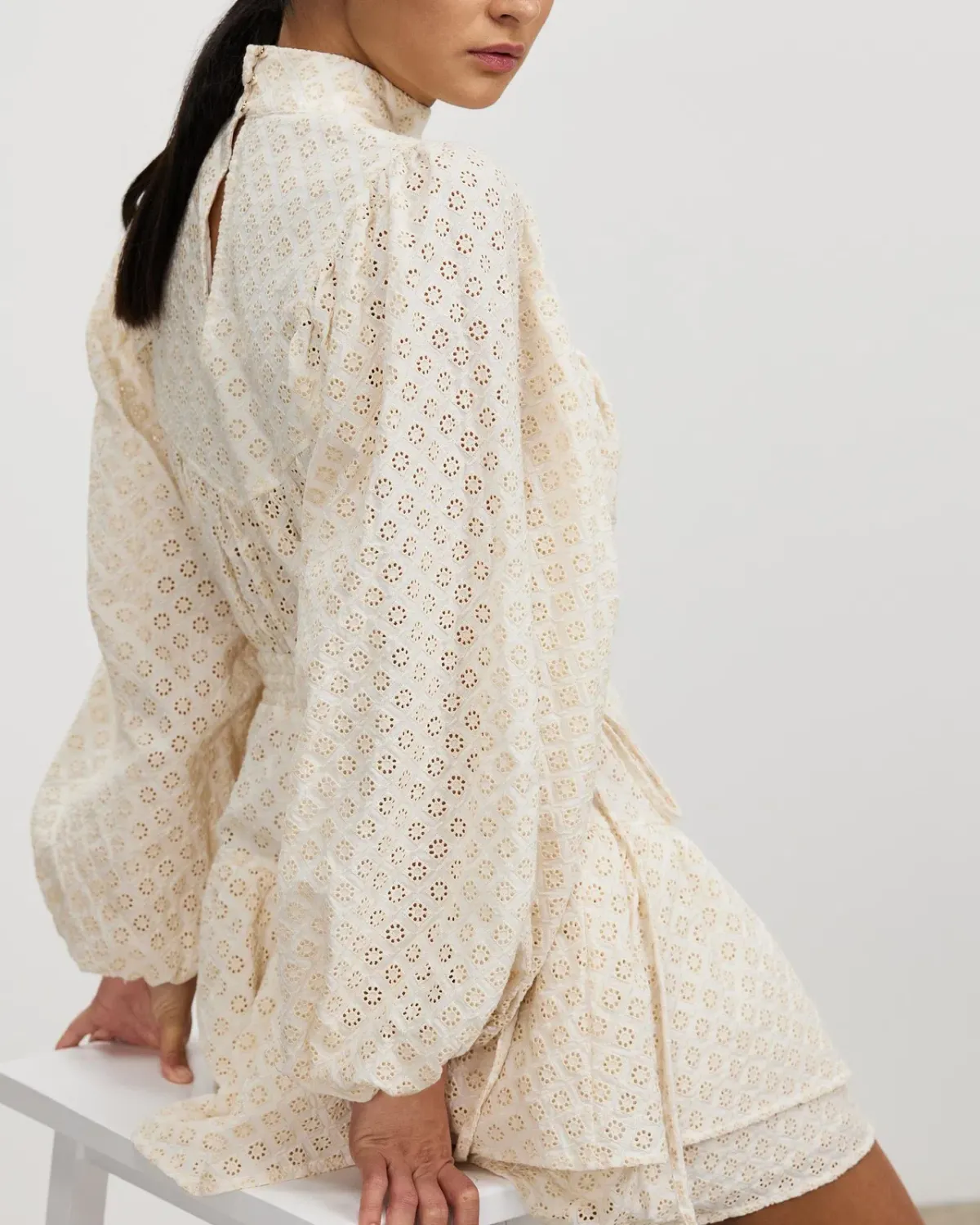 Shona Joy Poppy High Neck Balloon Sleeve Mini Dress Beige Size 10  - Image 4