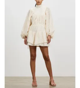 Shona Joy Poppy High Neck Balloon Sleeve Mini Dress Beige Size 10  for rent on The Volte - image 1