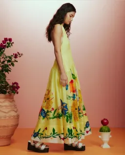 Alemais  Dahlia Halter Gown Midi Yellow Print Size AU 10  for rent on The Volte - image 2