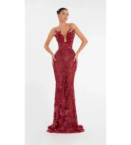 Albina Dyla Long Dress With Flower Embellishment Red Size AU 6 for rent on The Volte - image 1