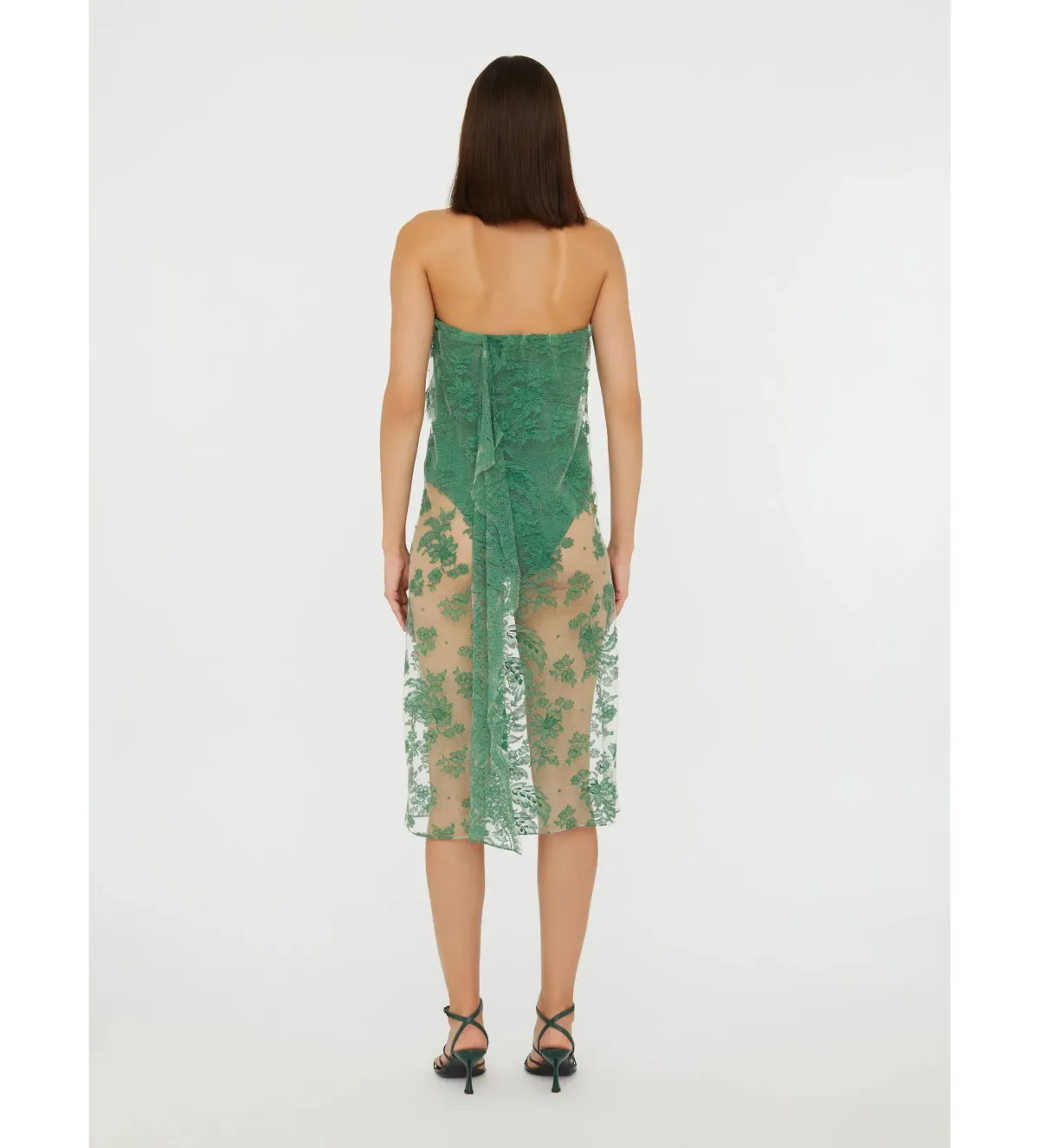 Christopher Esber Floating Lace Strapless Dress Evergreen Size AU 8 - Image 3
