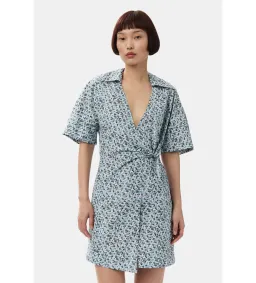 Ganni Blue Floral Printed Cotton Wrap Mini Dress in Glacier Lake Size AU 10  for rent on The Volte - image 1