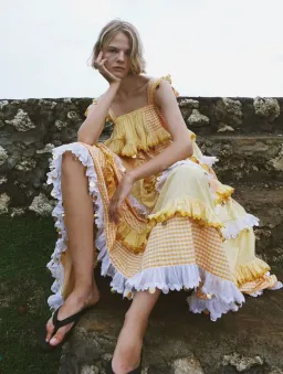 Innika Choo Ric Rac Patchwork Sequin Maxi Dress Yellow One Size for rent on The Volte - image 3