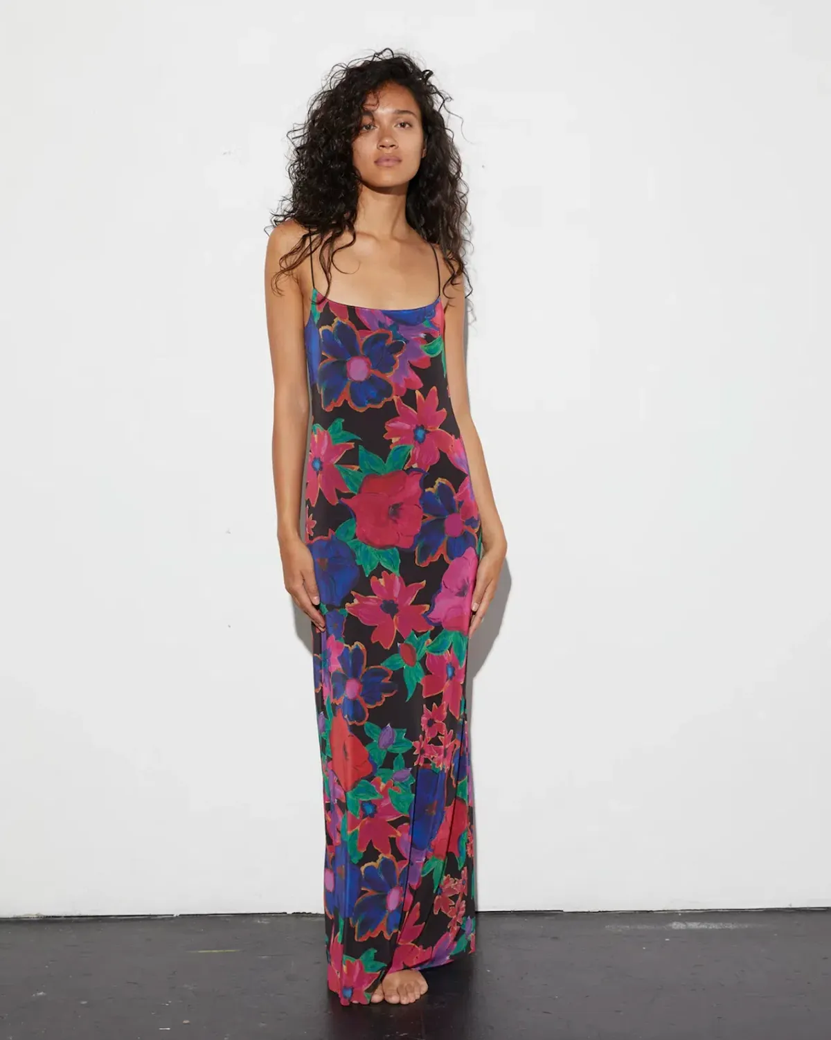 Stieglitz Mayte Spaghetti Mesh Dress Black Flowers Size 12 - Image 1