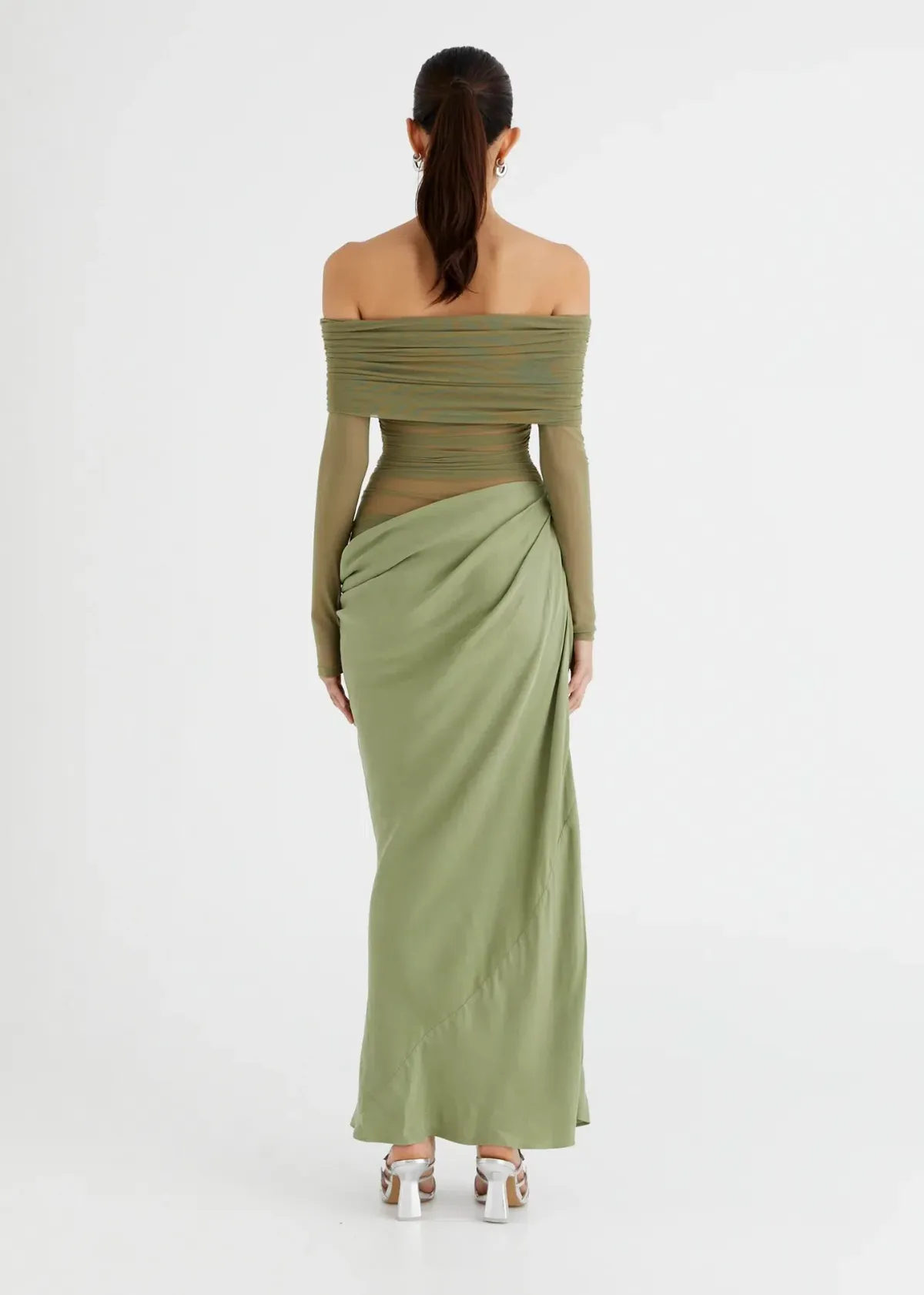 Benni Yasmin Off Shoulder Maxi Dress Pistachio Green Size 10 - Image 3