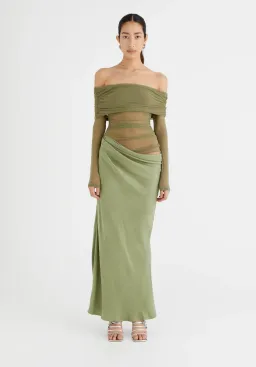 Benni Yasmin Off Shoulder Maxi Dress Pistachio Green Size 10 for rent on The Volte - image 1