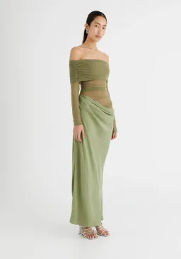 Benni Yasmin Off Shoulder Maxi Dress Pistachio Green Size 10 for rent on The Volte - image 2