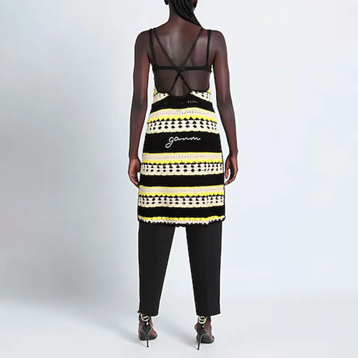 Ganni Striped Crochet Knit Slip Mini Dress Multi Size S / AU 8 - Image 9