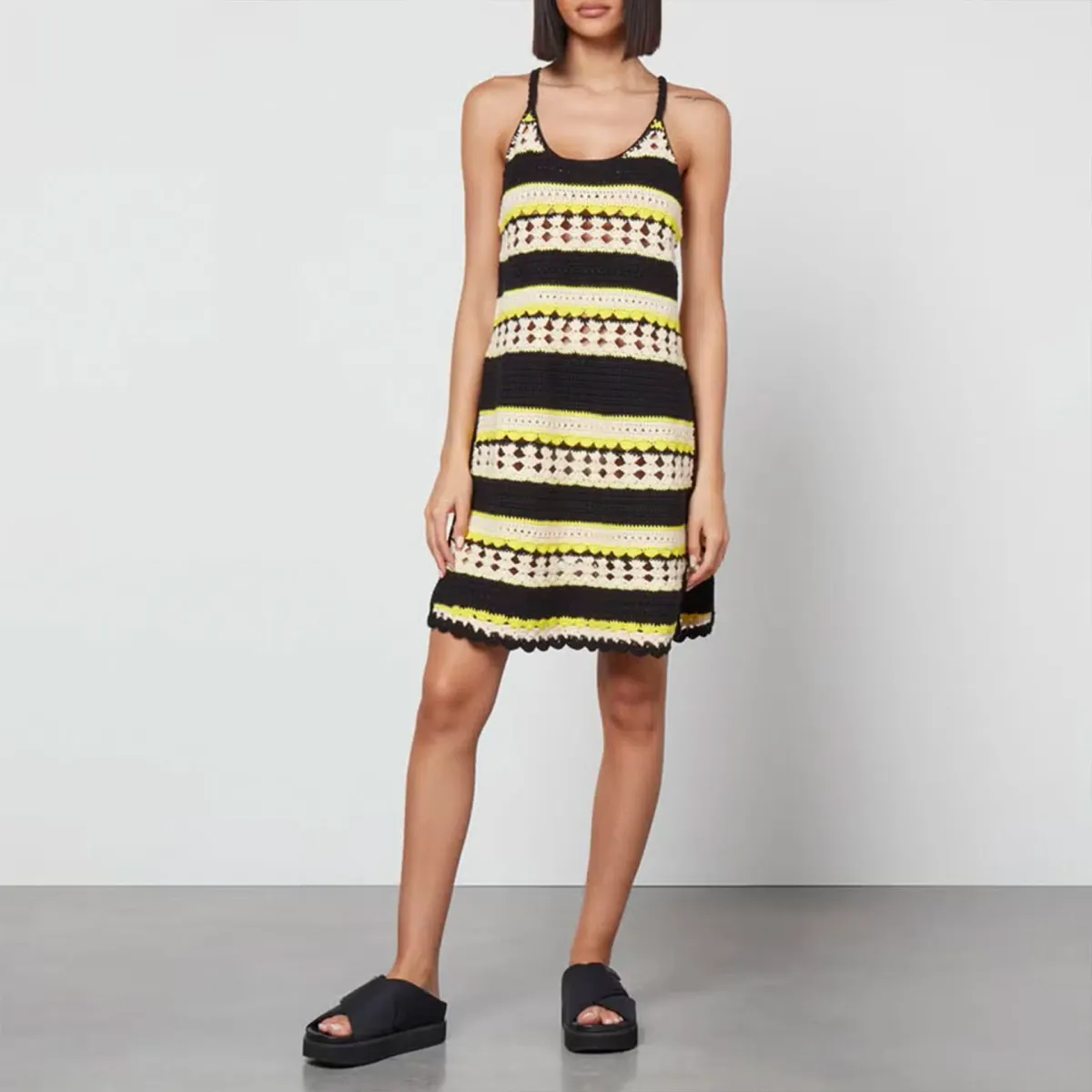 Ganni Striped Crochet Knit Slip Mini Dress Multi Size S / AU 8 - Image 5