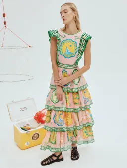 Alemais Porcelain Frill Midi Dress Multi Size 6 for rent on The Volte - image 1