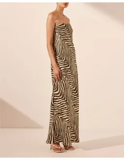 Shona Joy Sana Zebra Silk Strapless Bias Maxi Dress Bone/Chocolate Size 10 for rent on The Volte - image 2