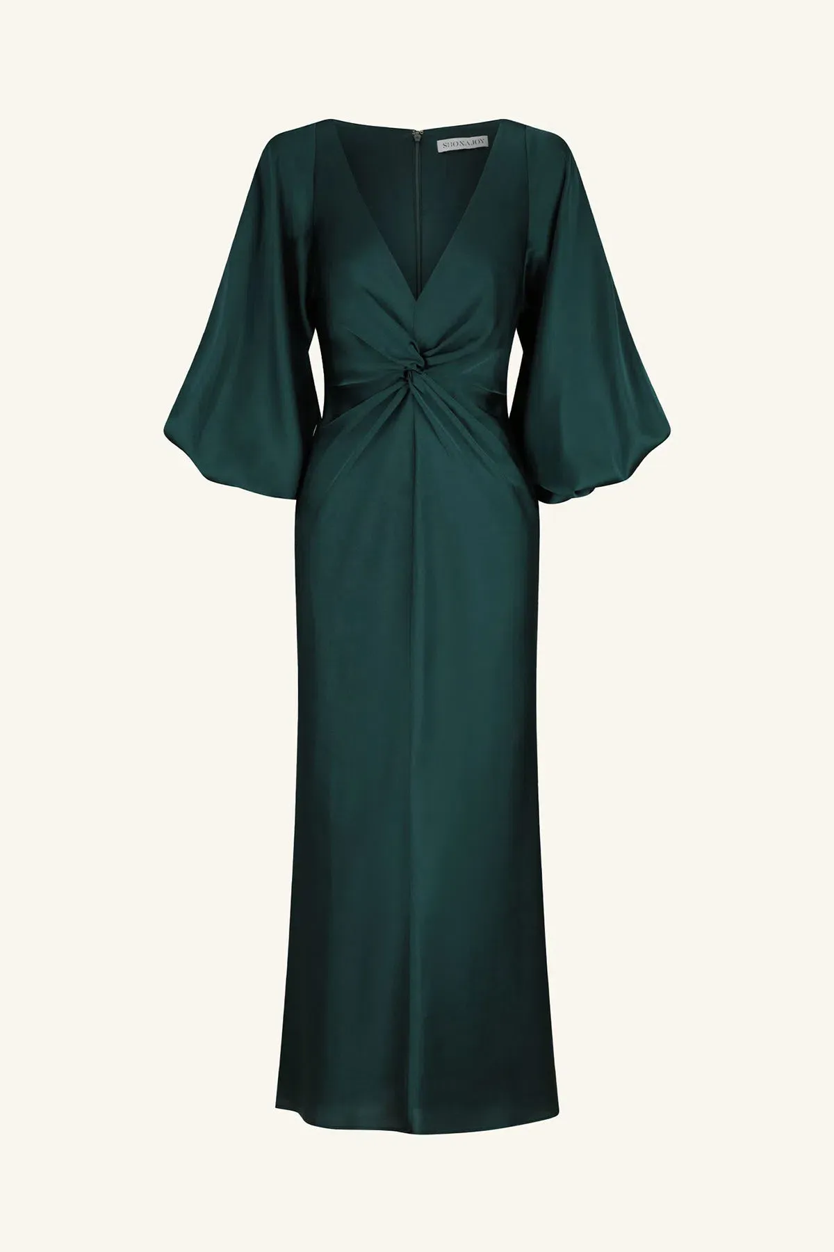 Shona Joy Luxe Balloon Sleeve Knot Front Midi Dress in Emerald Size 18 - Image 5
