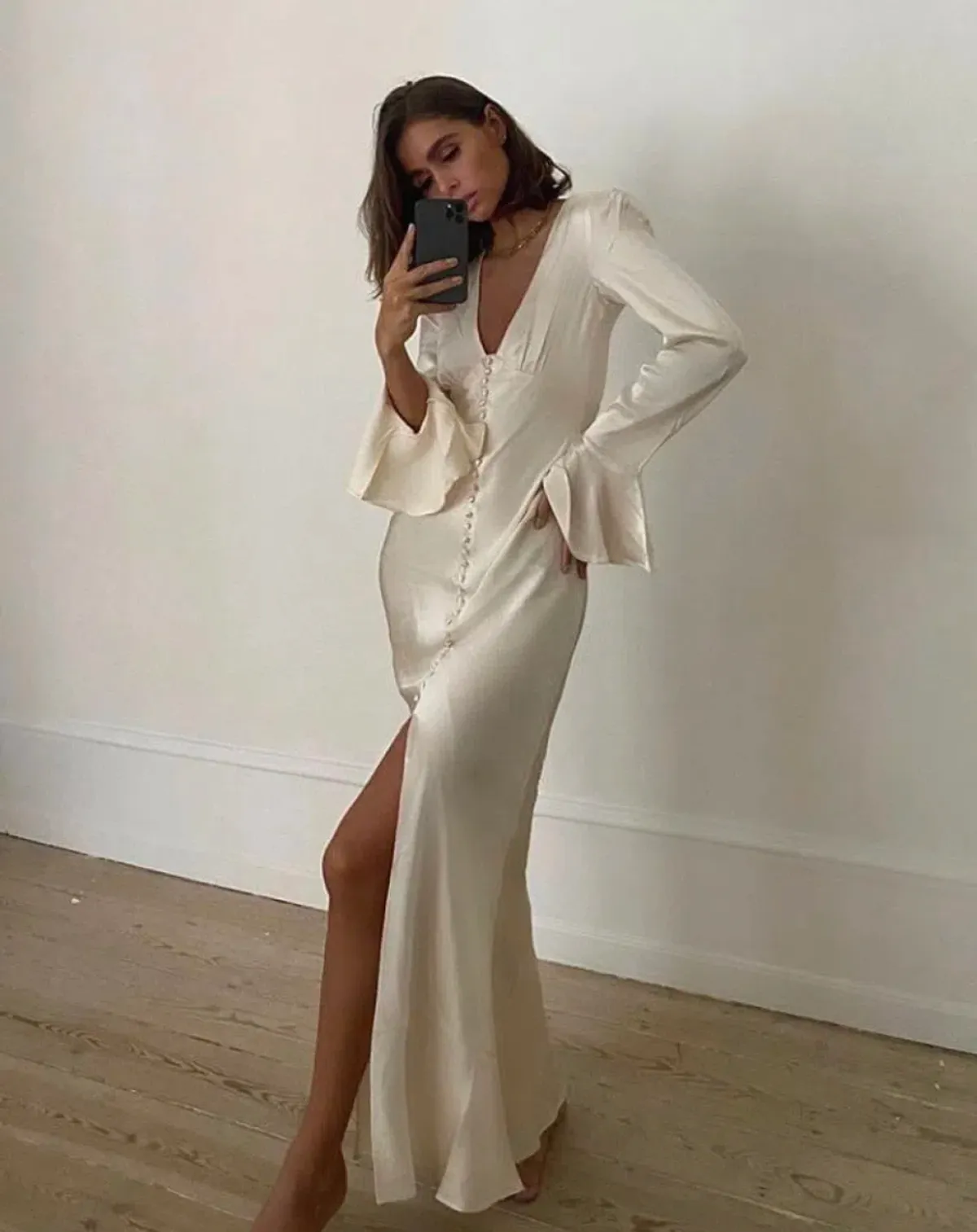 Shona Joy La Lune Frill Cuff Bias Midi Dress Cream Size 6 - Image 4