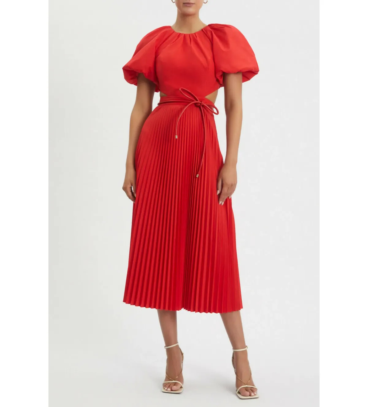 Rebecca Vallance Puff Sleeve Open Back Dress Red Size 14 - Image 1